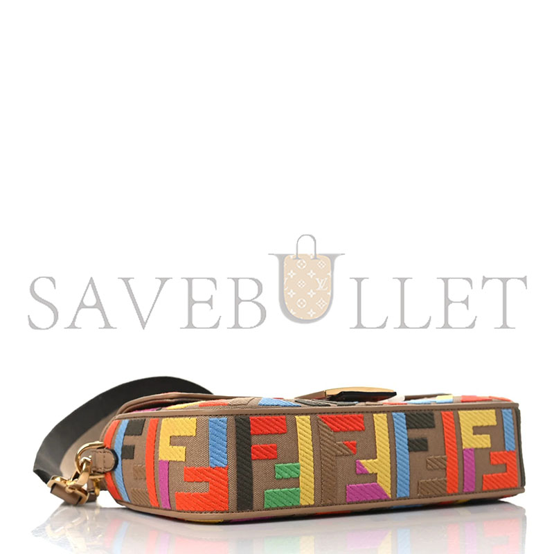 FENDI CANVAS VITELLO KING FF MULTICOLOR EMBROIDERED BAGUETTE MULTICOLOR CUOIO (28*14*6cm)