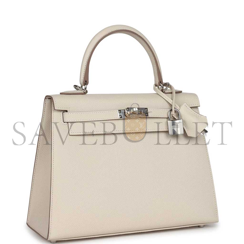 HERMÈS KELLY SELLIER 25 CRAIE EPSOM PALLADIUM HARDWARE (25*17*7cm)