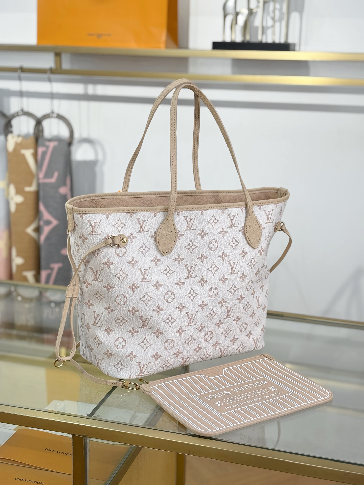 TOP Louis Vuitton LV Neverfull MM Inside Out Leather Tote Bag 31x28x14cm - Off White