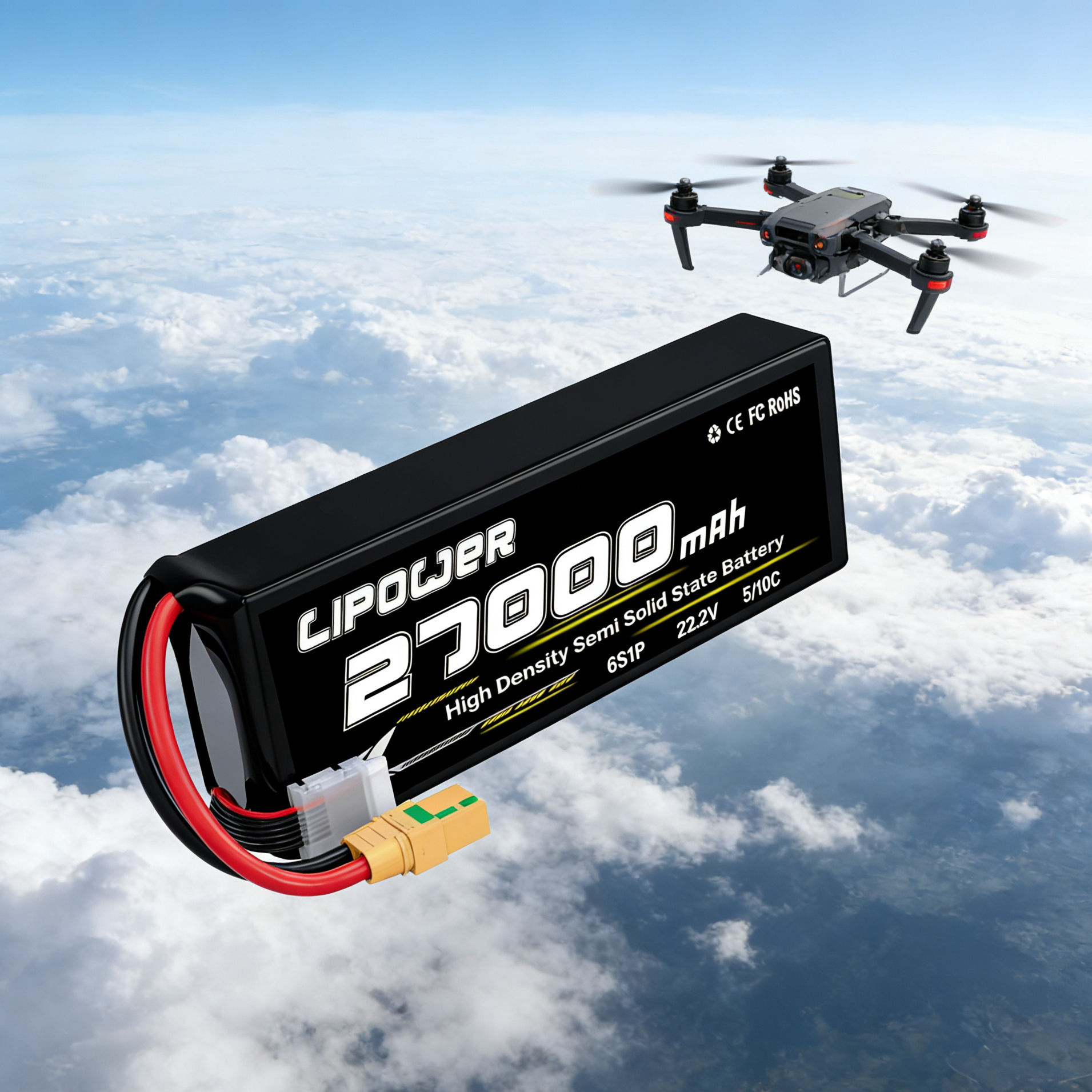 27000mAh 10C 22.2V 12S High Energy Density Semi Solid State UAV Battery - lipowbattery