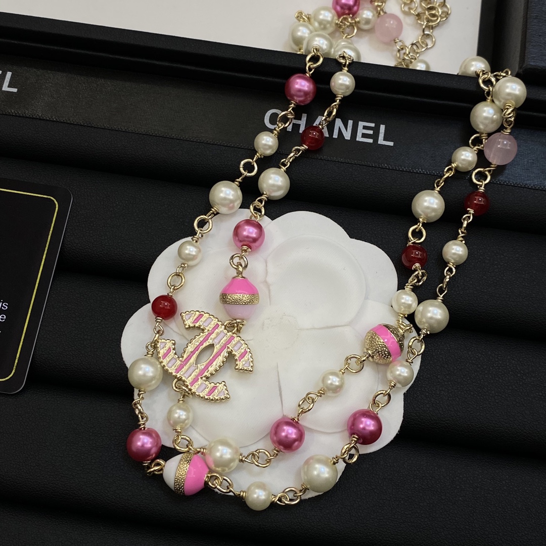 TOP CHANEL Sweater Chain with Pearl - Pink