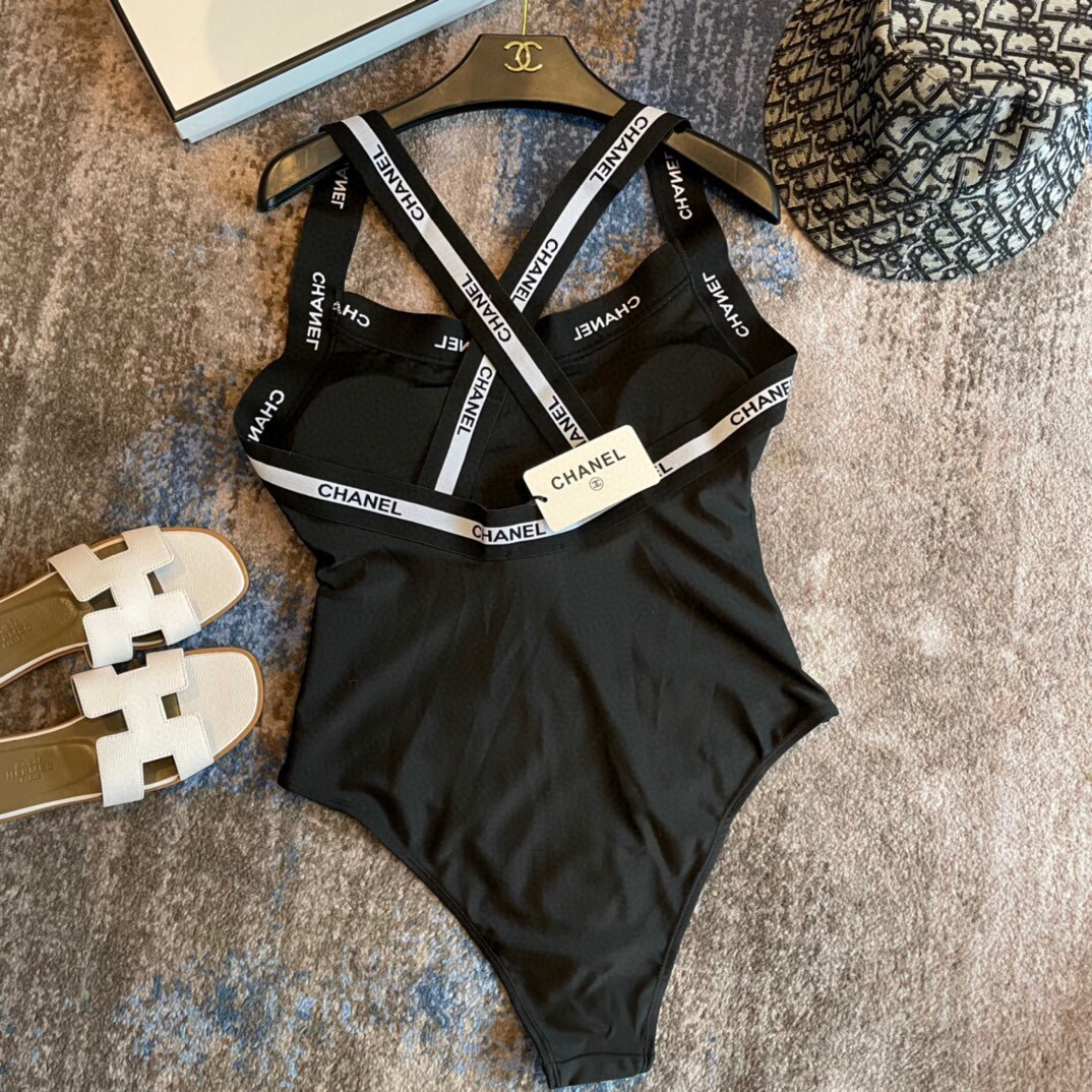 TOP CHANEL One-Piece Swimsuit - Black