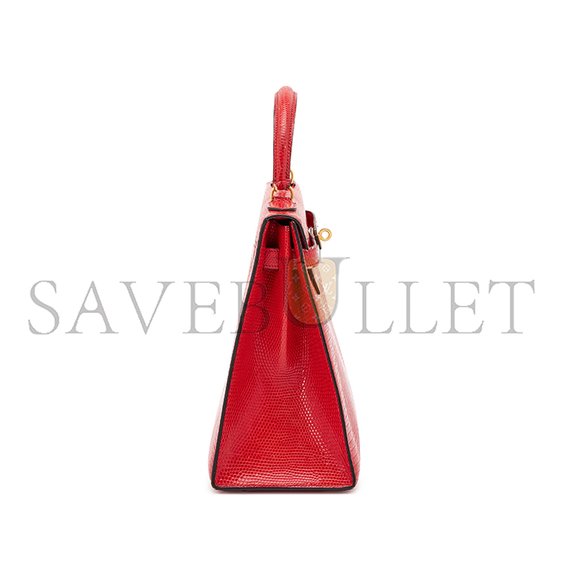 HERMÈS FLAG RED LIZARD KELLY 28 GOLD HARDWARE (28*22*10cm)