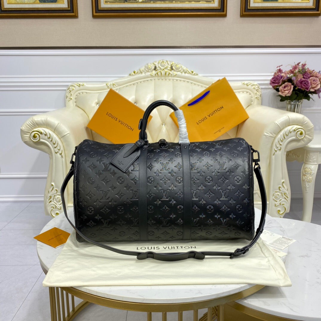 TOP Louis Vuitton LV Loui$ Vu!tt0n Keepall Travel Bag 50cm - Shadow Empreinte Black