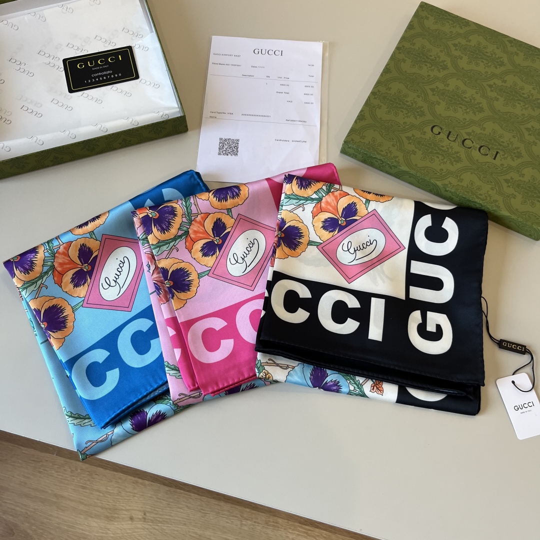 TOP GUCCI Floral Silk Scarf 90×90 cm - 3 Colors