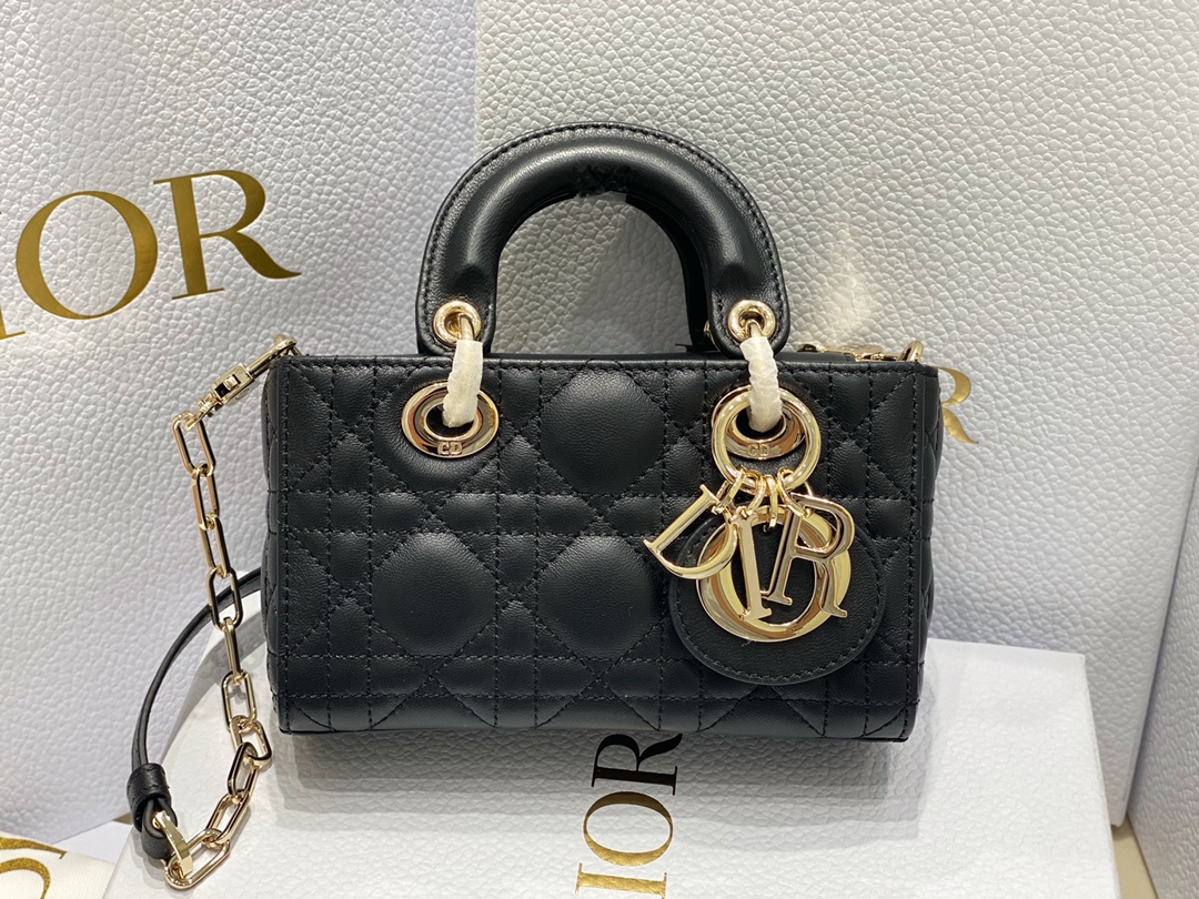TOP Christian Dior Lady D-Joy Bag Lamskin MINI 16x6x10cm - Black