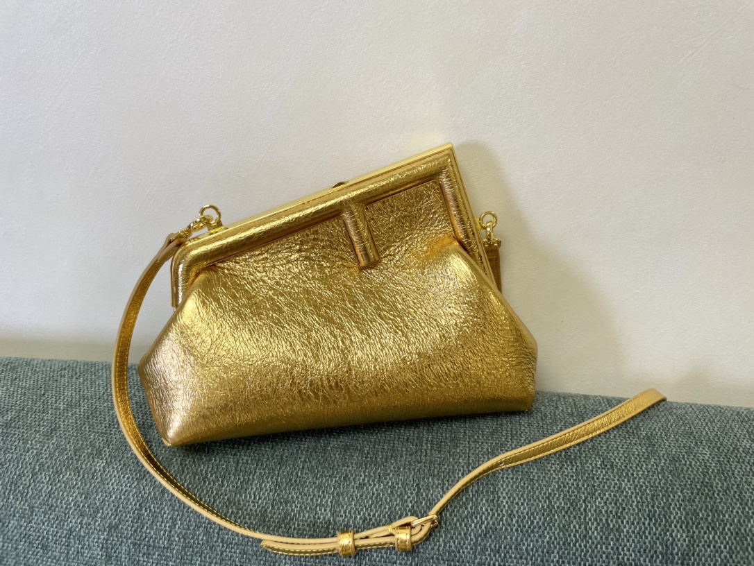 TOP FENDI Crinkled Gold First Bags - 2 Sizes - Golden