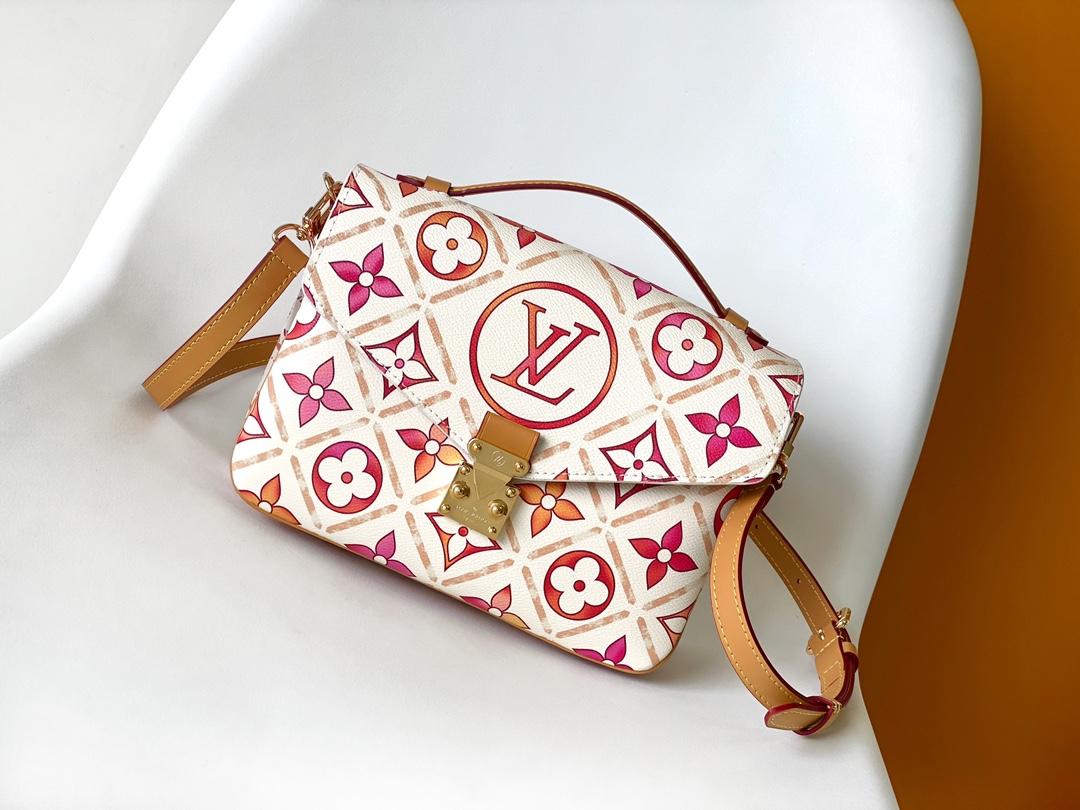 TOP Louis Vuitton LV Monogram Leather Pochette Metis Bag 25x19x7cm - Beige & Pink
