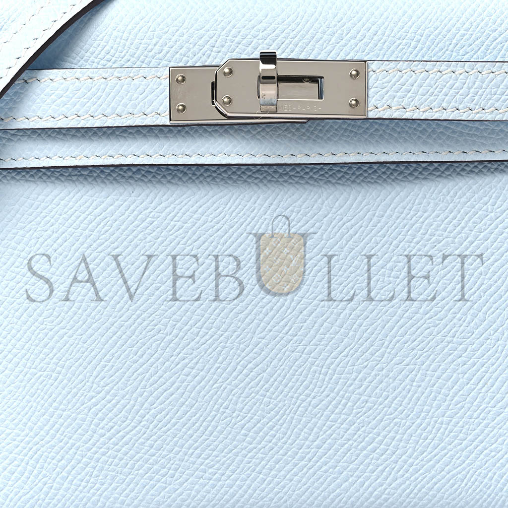 HERMÈS MINI KELLY II EPSOM HAZE BLUE SILVER BUCKLE (19*12*5.5cm)