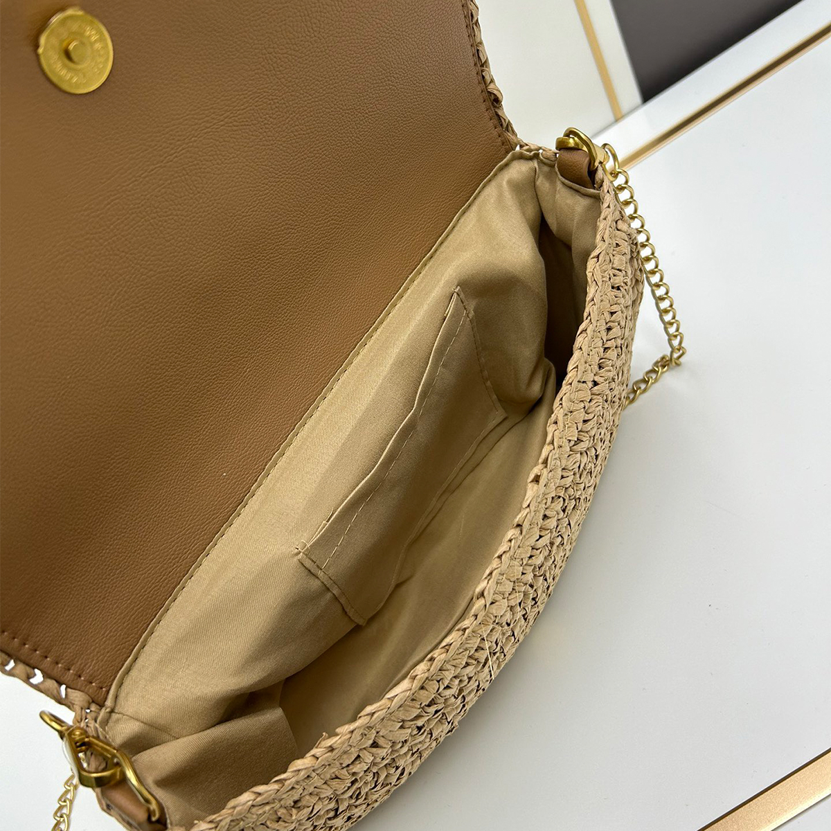 Saint Laurent Kate 99 Shoulder Bag Dark Nude Raffia(7A regular version)