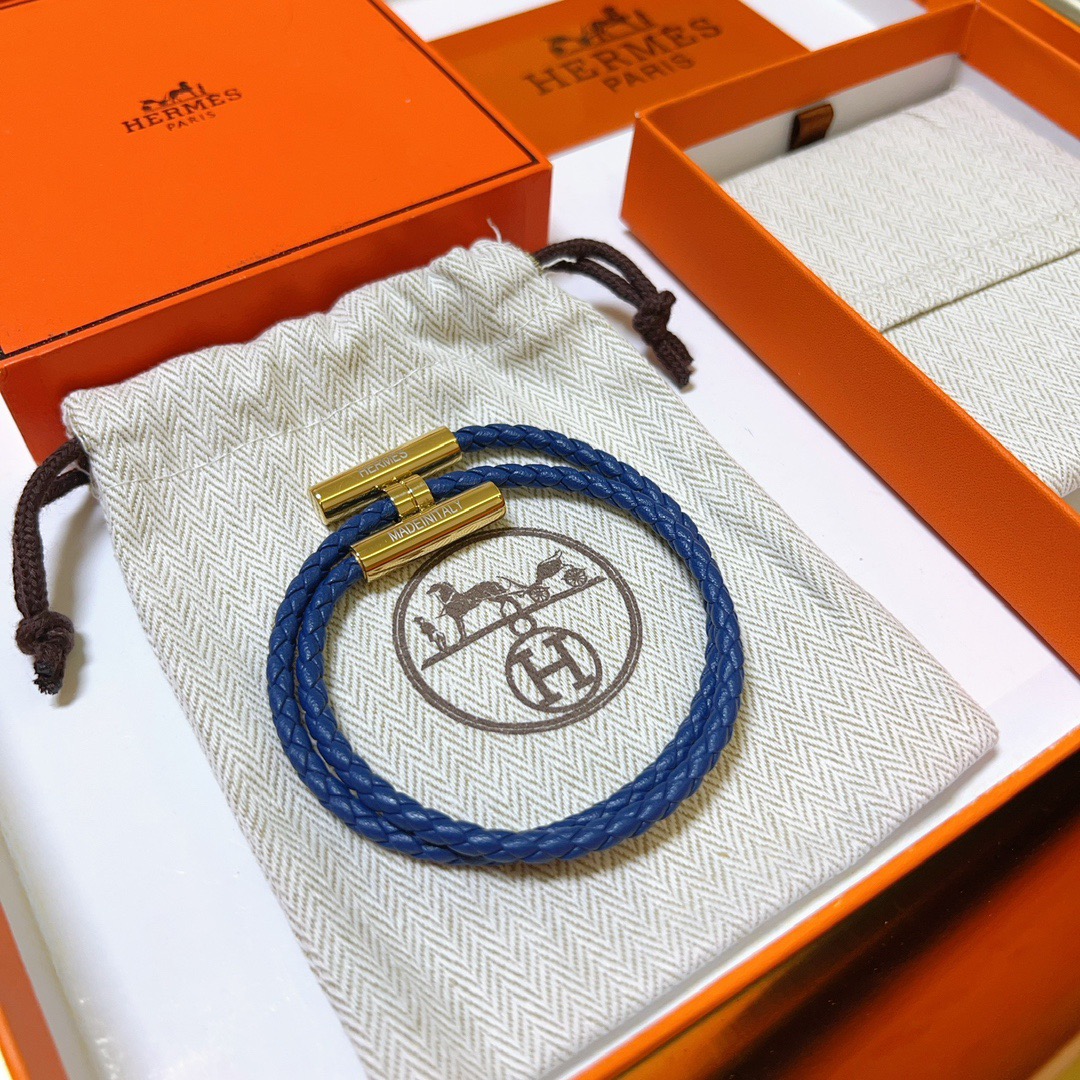 TOP HERMES Braided Rope Bracelet- Blue