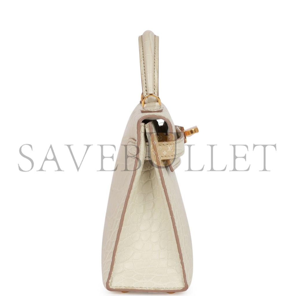 HERMES MINI KELLY MATTE ALLIGATOR GOLD HARDWARE (19*12*5.5cm)