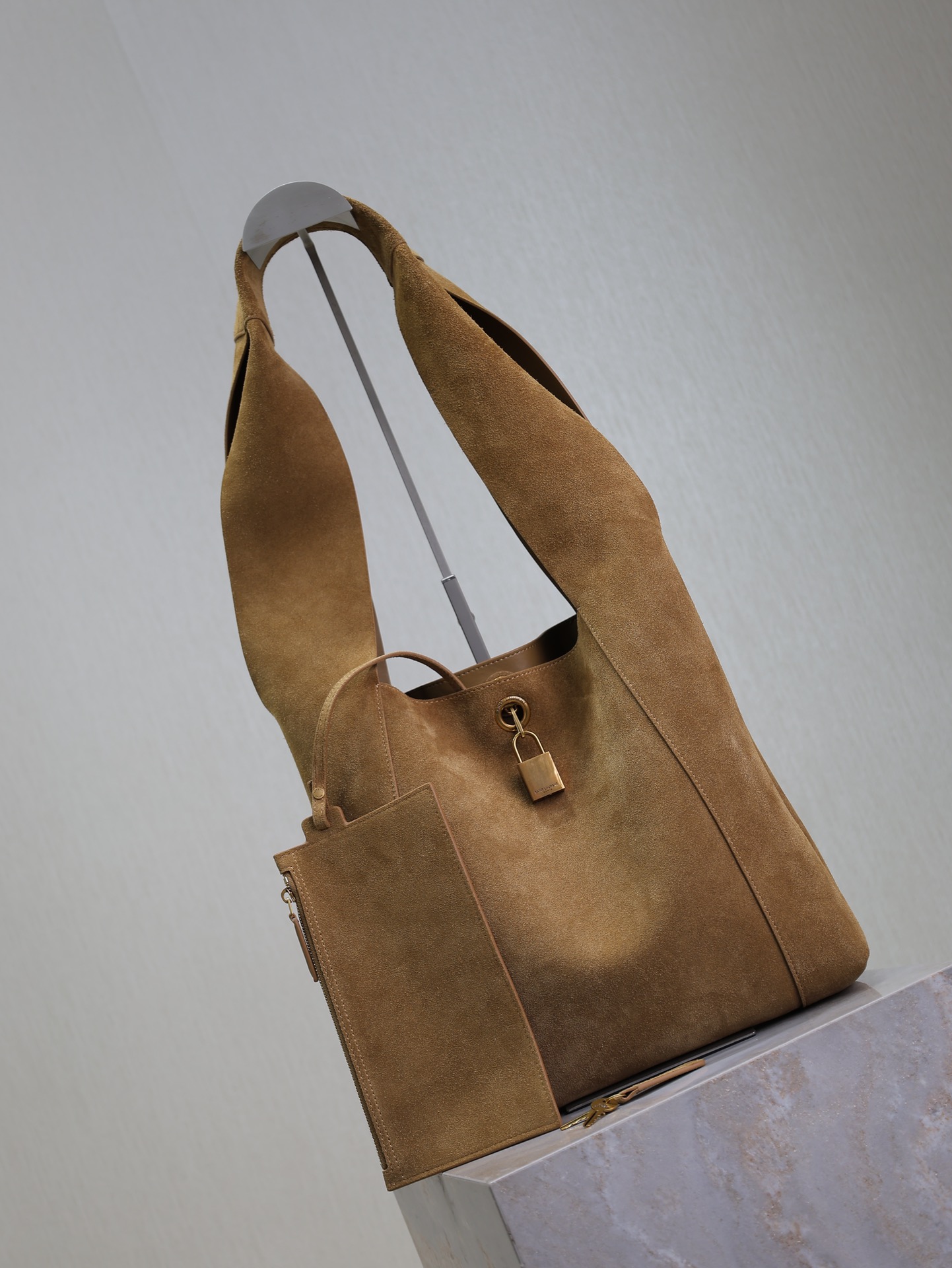 TOP Yves Saint Laurent YSL Suede Hobo Bag  27×27×8cm - Brown&GHW