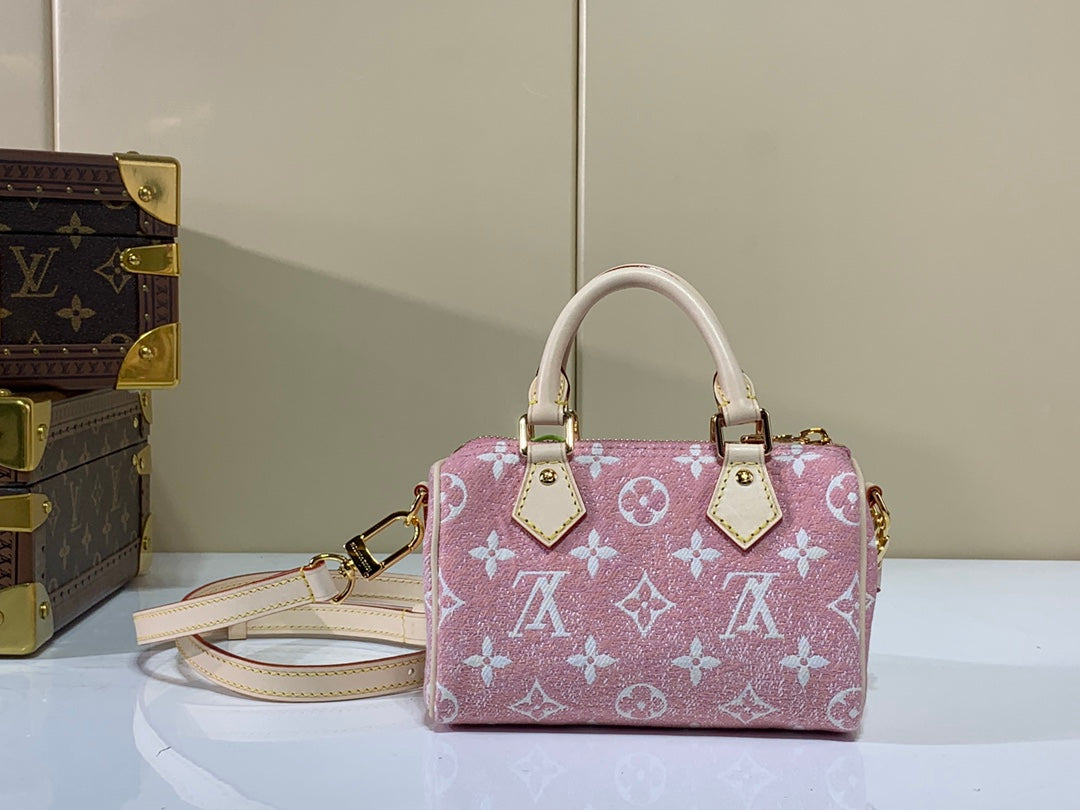 TOP Louis Vuitton LV  Denim Monogram Speedy 20 Bag 20x13.5x12cm  - Pink