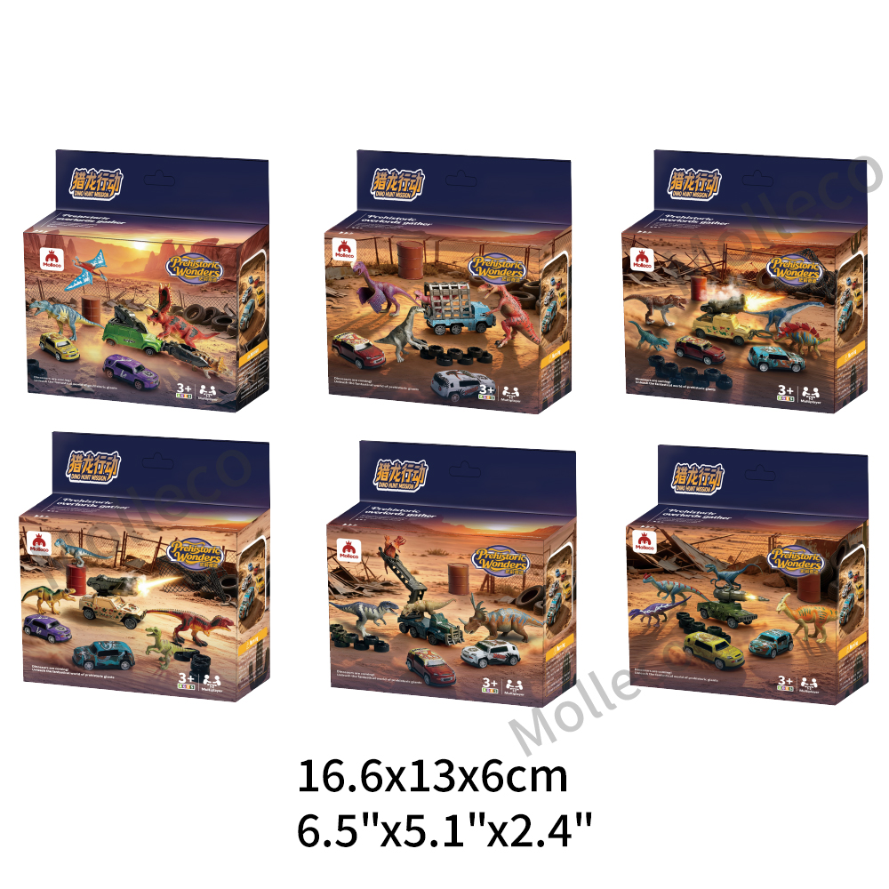 Molleco Dinosaur Figure Car Toys Set for Kids and Childre ST090