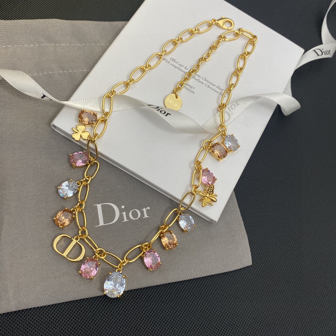 TOP Christian Dior Crystal Necklace - Gold