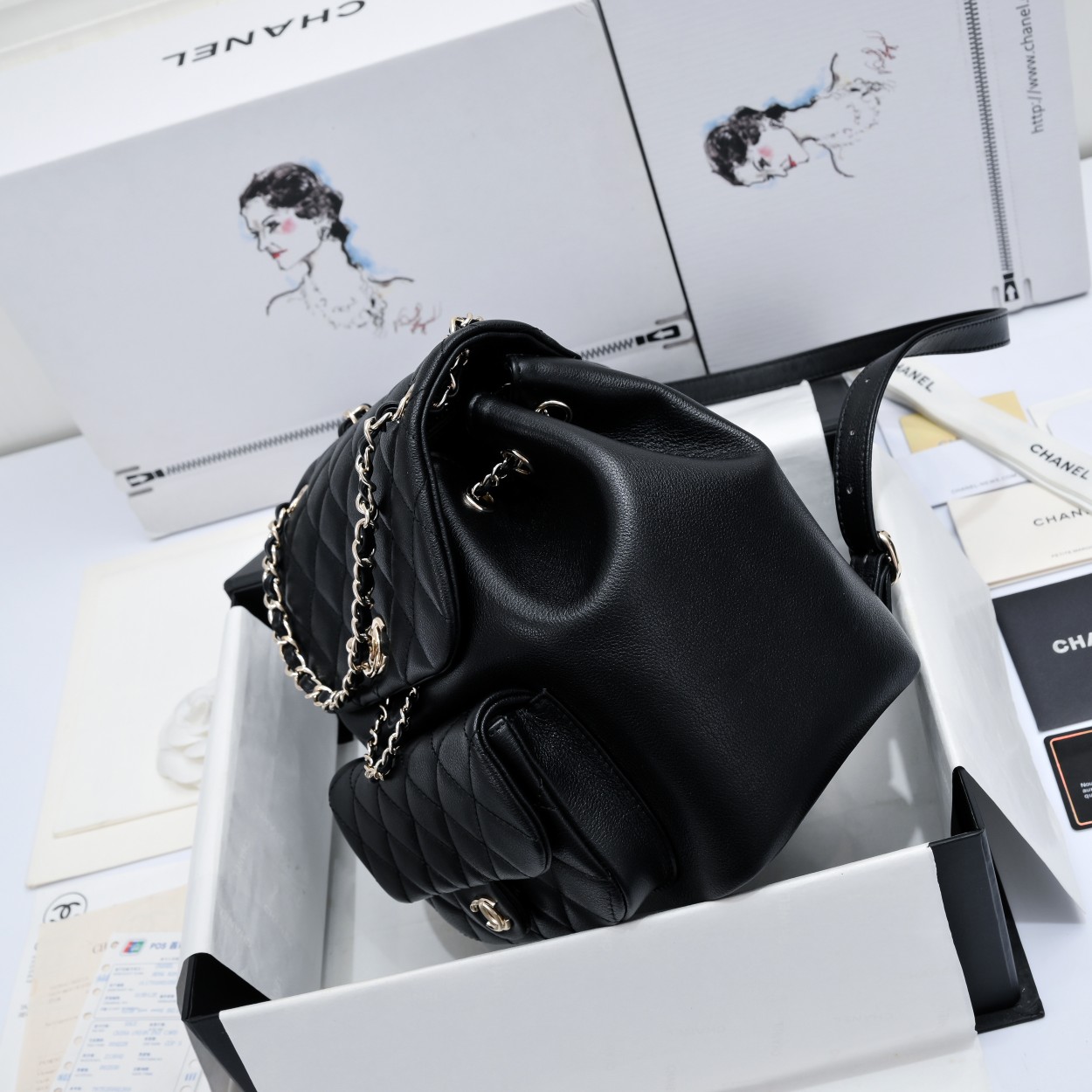 TOP CHANEL Duma Backpack Bag  Imported Fetal Cowhide 25*22*18 cm - SHW&Black