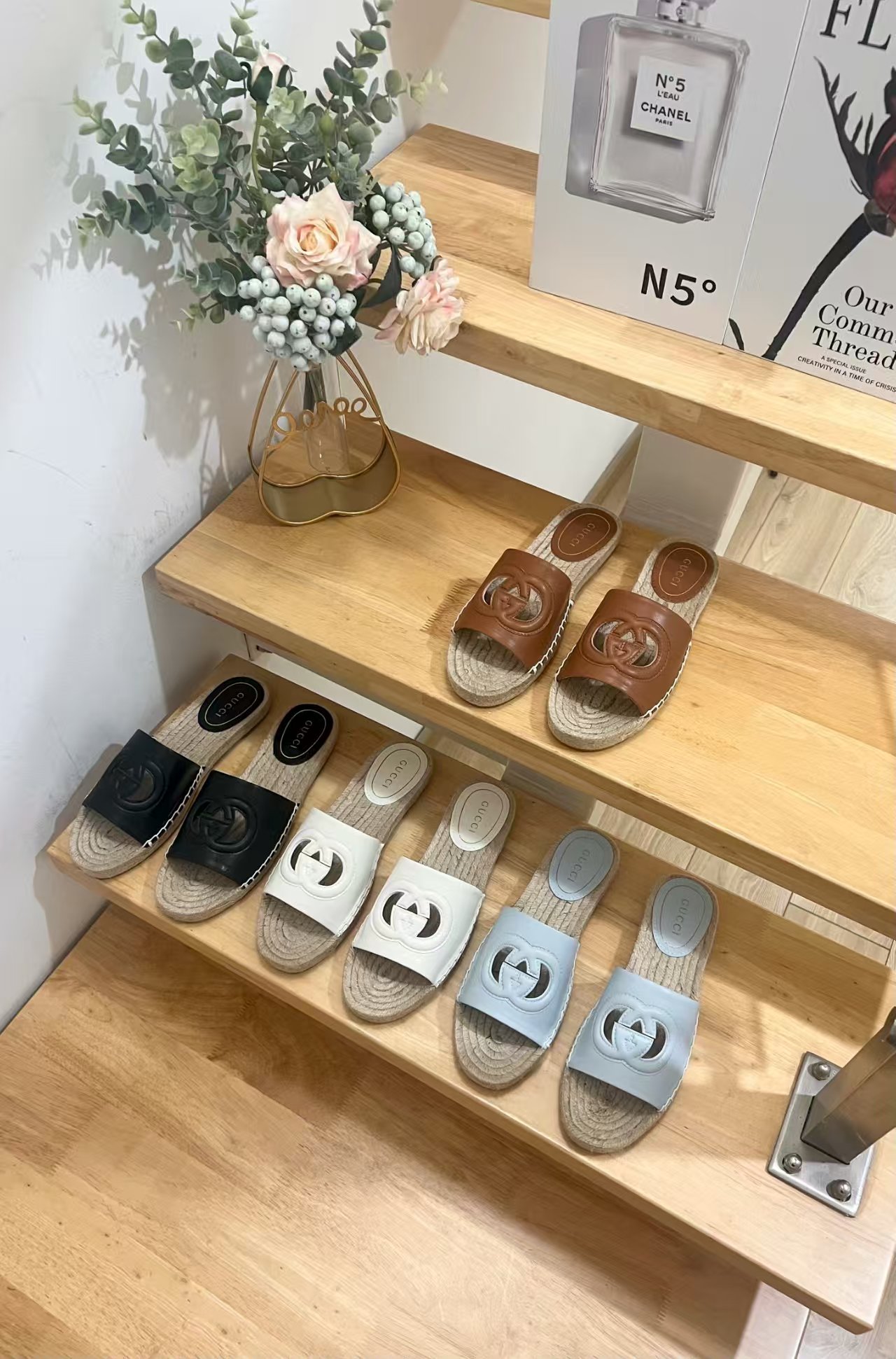 TOP GUCCI Double G Straw Slippers - 4 Color