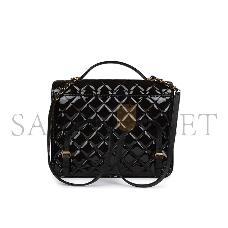 CHANEL LARGE FLAP BACKPACK BLACK PATENT ANTIQUE GOLD HARDWARE (30*23*10cm)