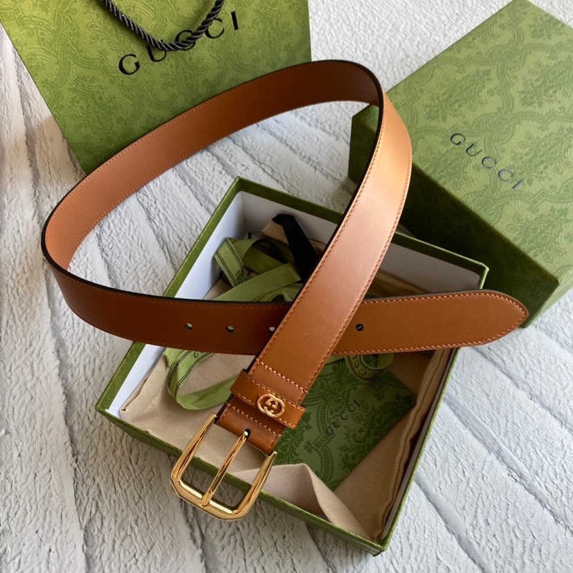 TOP GUCCI Adopting Double - Sided Imported Plain Belt - 3.5cm - Brown