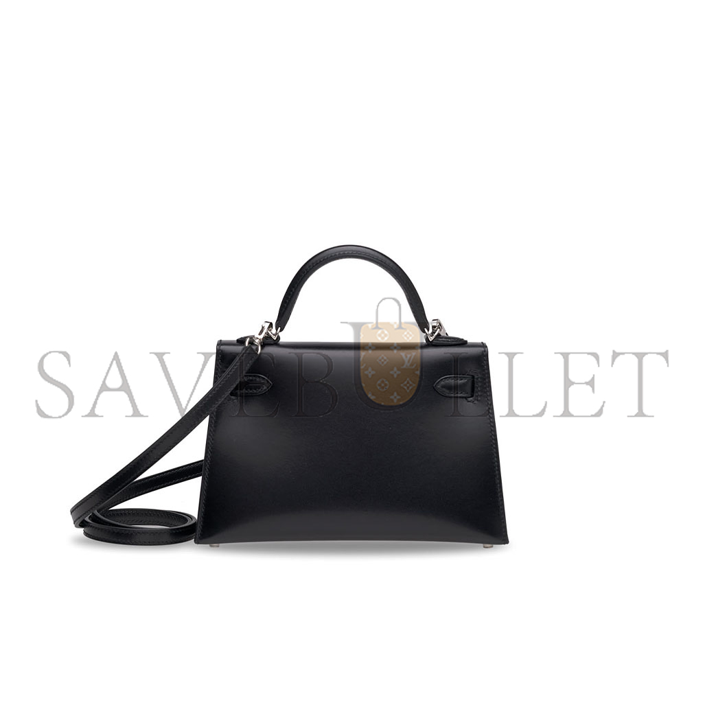 HERMÈS MINI KELLY II BOX LEATHER  WITH PALLADIUM HARDWARE (19*12*5.5cm)