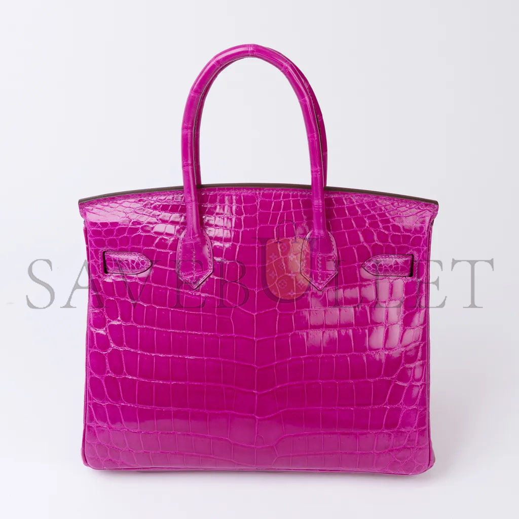 HERMÈS MASTER BIRKIN 30 CROCODILE LEATHER ALLIGATOR HOT PEACH SILVER BUCKLE H041354CK03 (30*22*15cm)