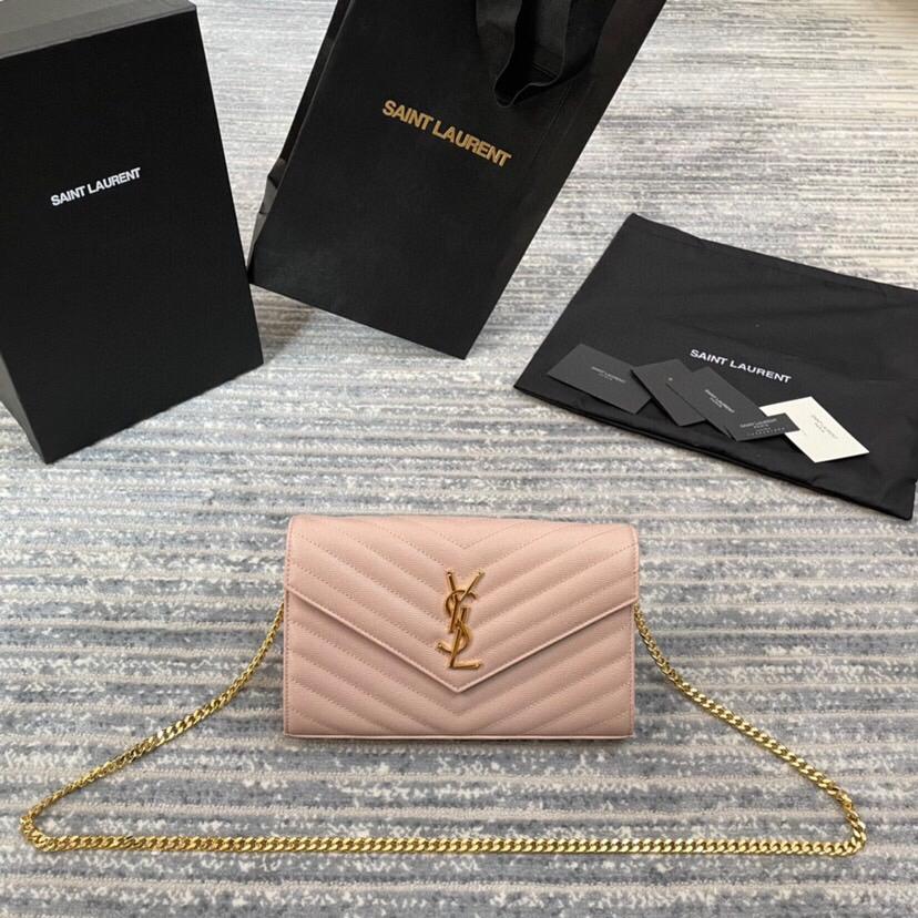 TOP Yves Saint Laurent YSL WOC Grainy Leather - Pink w GHW