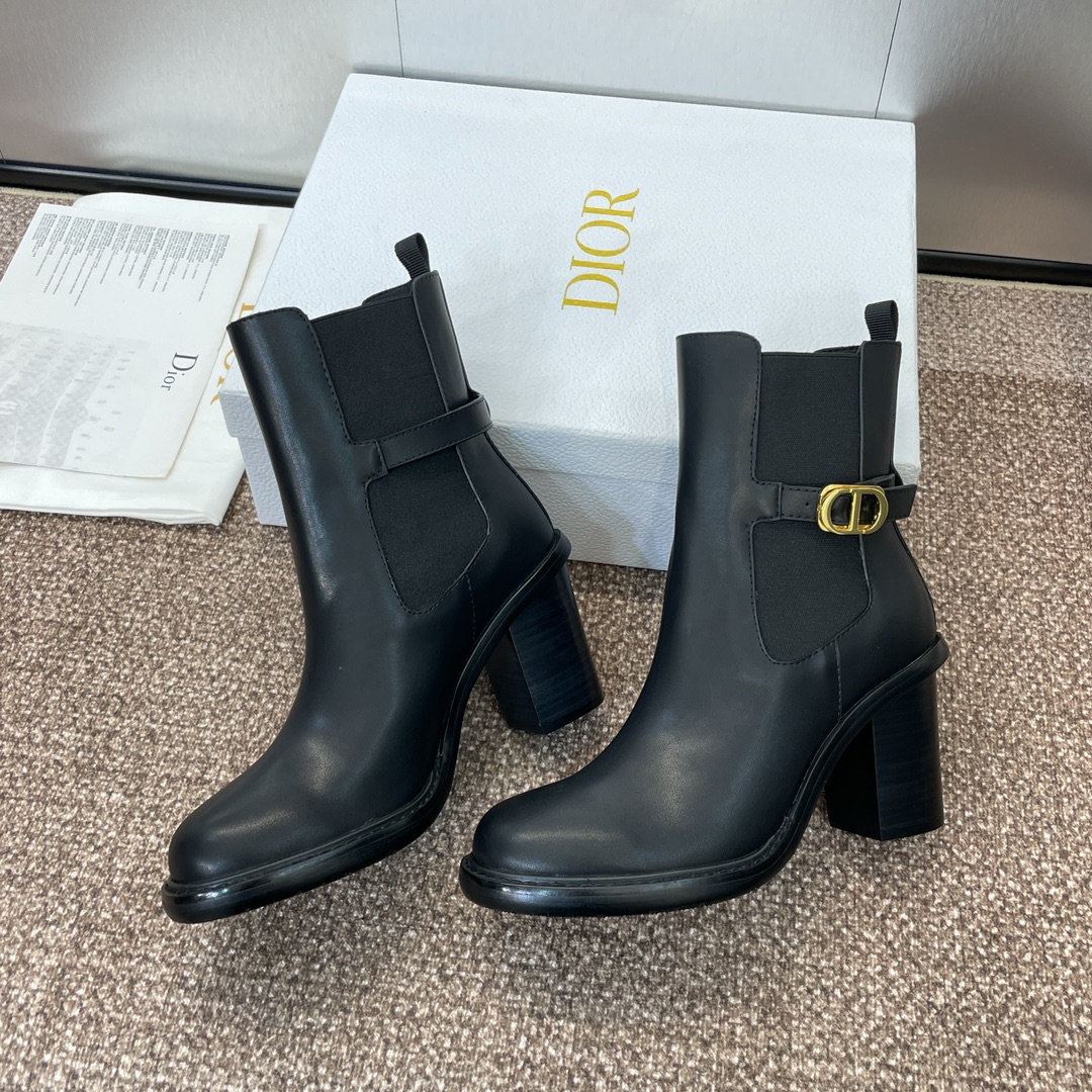 TOP Christian Dior 7cm High Heel Montaigne Knight Short/Long Boots - Black