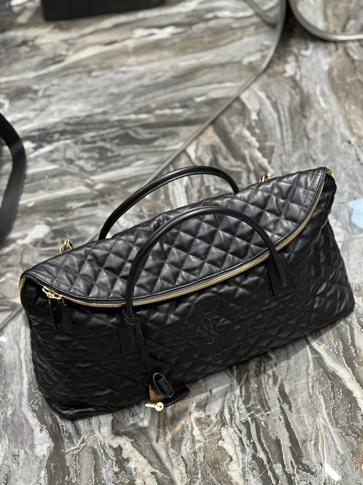 TOP Yves Saint Laurent YSL ES GIANT Travel Bag - Black - GHW