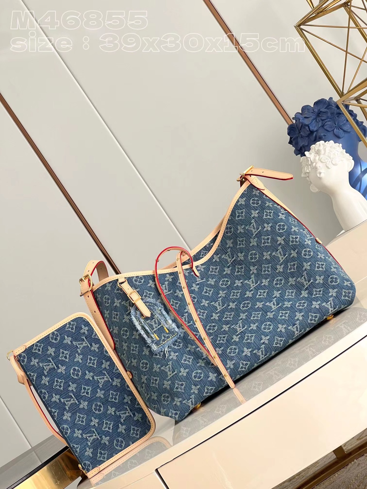 TOP Louis Vuitton LV Monogram Canvas And Leather Carryall Bag - 39x30x15cm - Denim Blue