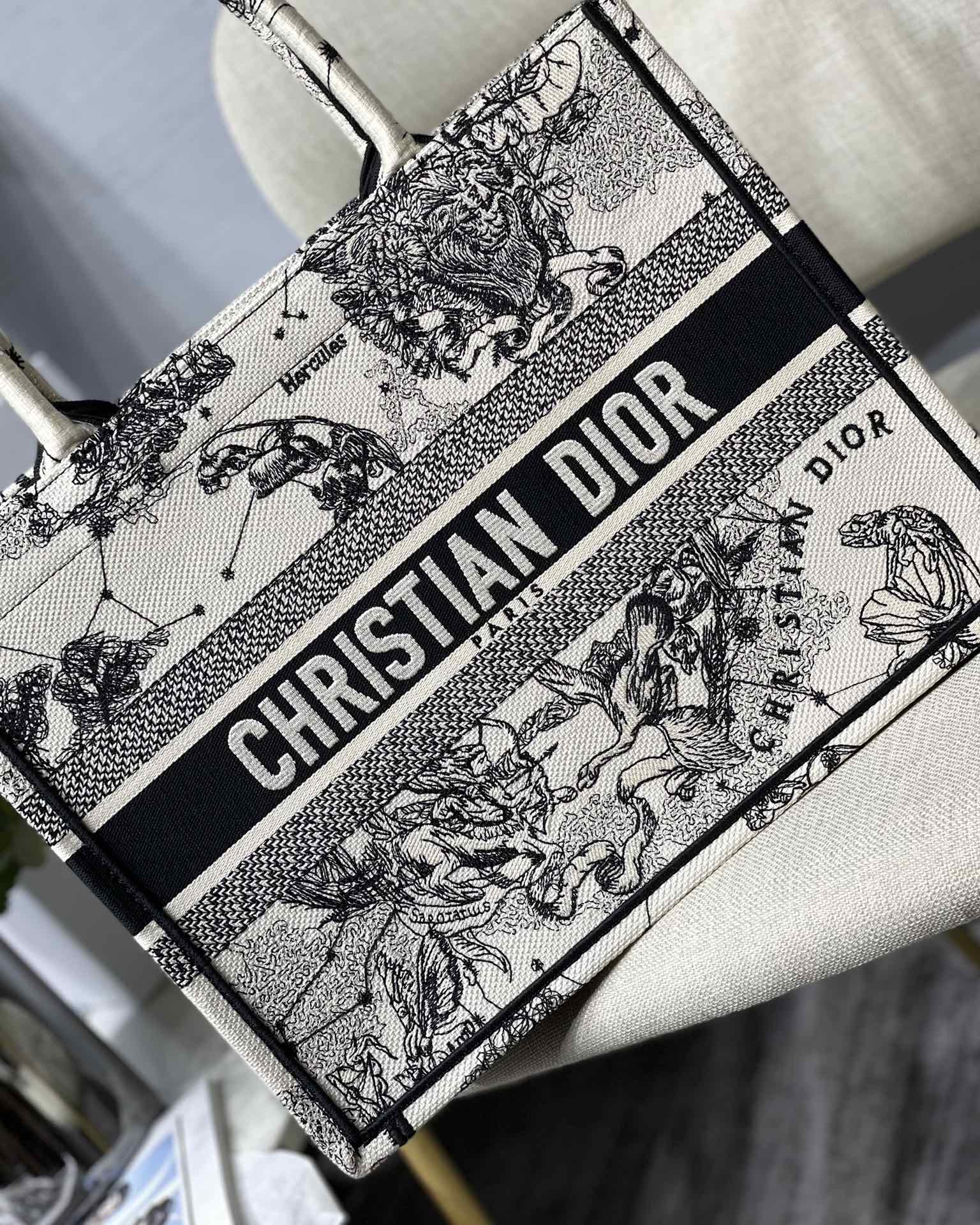 TOP Christian Dior Black And White Constellation Embroidery Book Tote Bags - 36cm