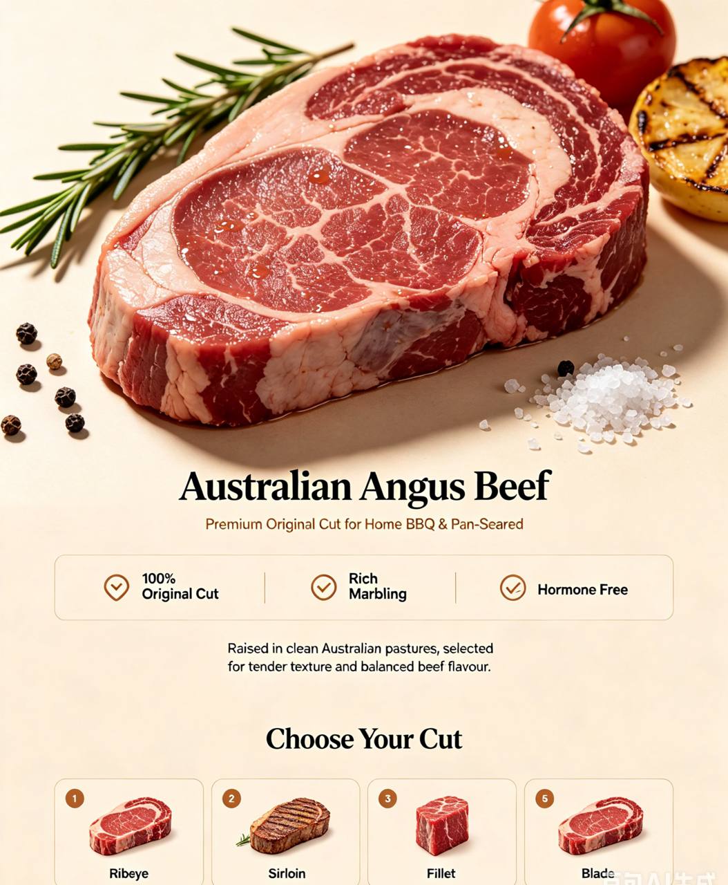 Australian Angus Beef Steak | Grass-Fed / Grain-Fed | Premium Marbling | BBQ & Pan-Fry Ready