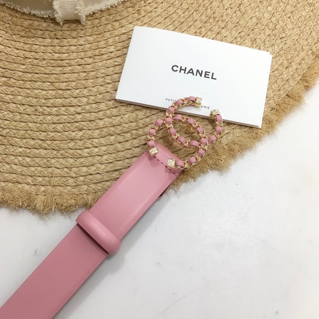 Chanel Belt With Double C Buckle Pink with Gold mix Pink Hardware Women Belt 30MM