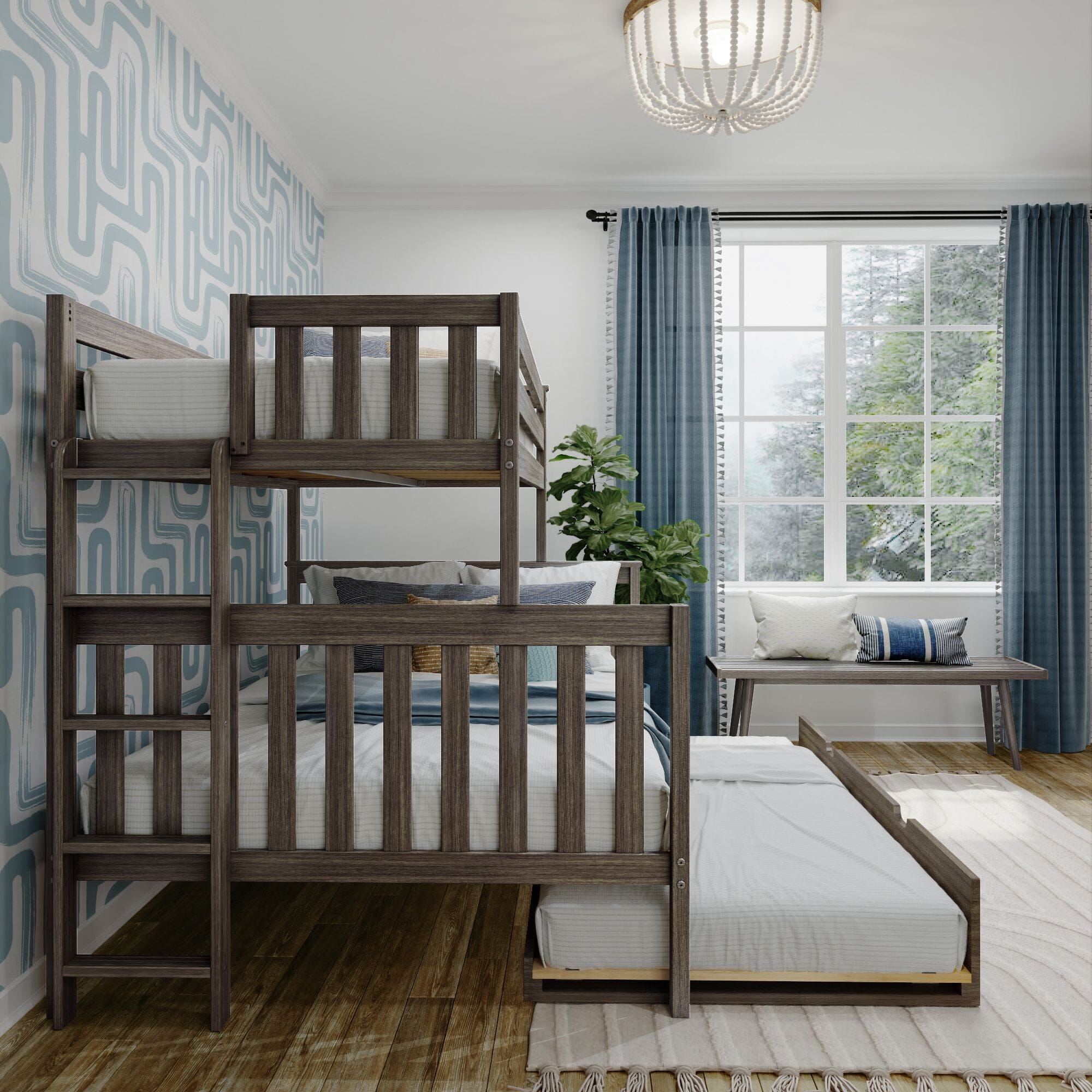 🎄Store Closing Sale💖Twin over Full Bunk Bed with Ladder on End and Trundle