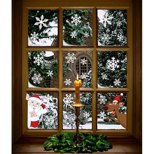 Christmas-320pcs Christmas snowflakes window clings decals winter wonderland decorations ornaments party supplies 9 sheets