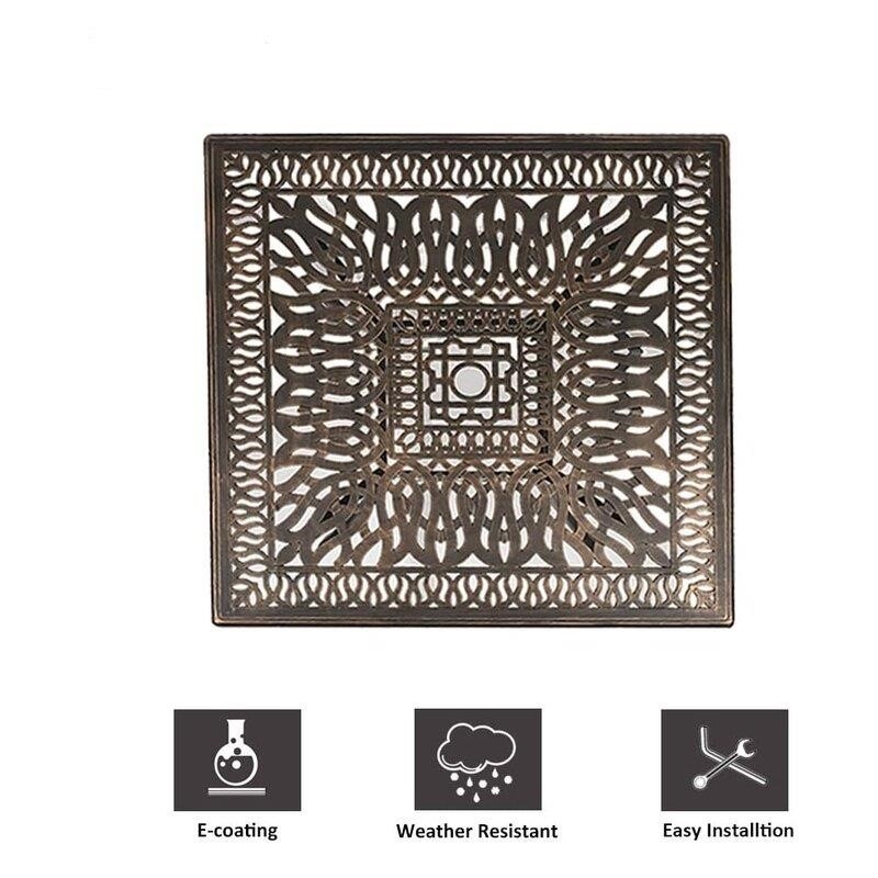 5 Piece Outdoor Dining Patio Set All-Weather Cast Square 4 - Person 35.4