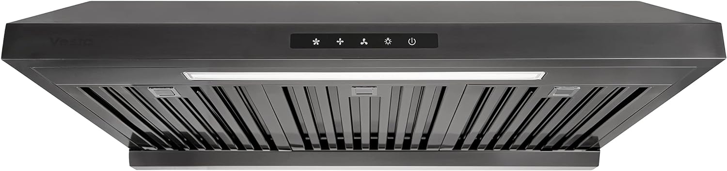Powerful 30 Inch Under Cabinet Range Hood With Seamless Stainless Steel Body, Twin Turbo Motors, 3 Speed Touch Screen, Round Vent, Baffle Filters, LED Lights, Oil Collector