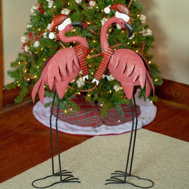Set of 2 Pink Christmas Flamingos