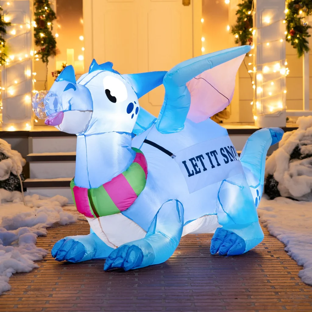 6ft Long LED Blue Dragon with Snowflake Decoration