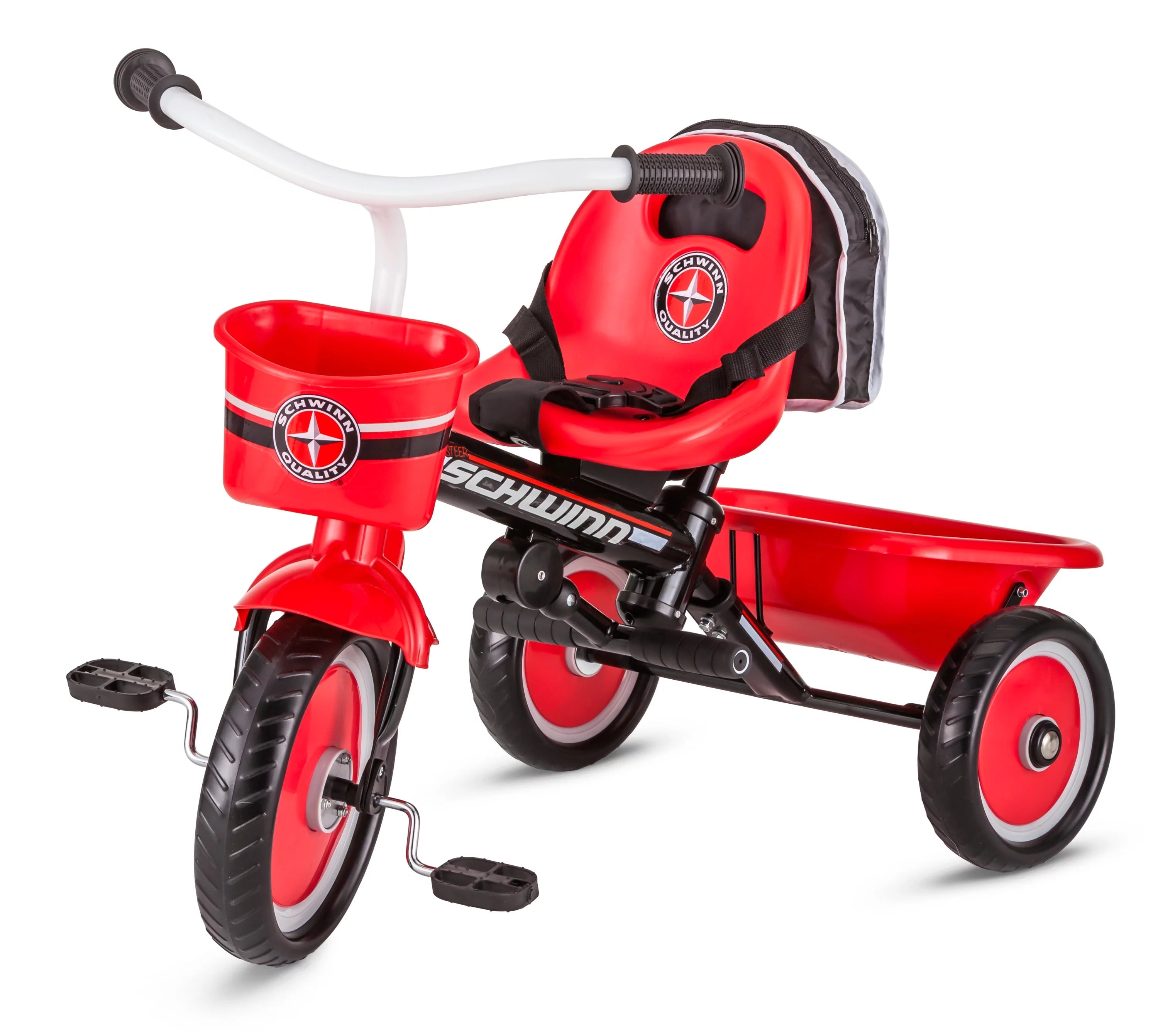 Schwinn Easy-Steer Tricycle with Push/Steer Handle, ages 2 - 4, red & white, toddler bike