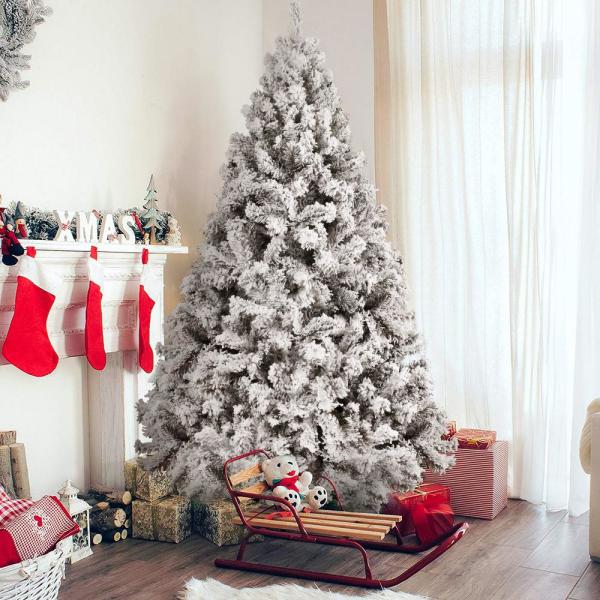 6 ft. Unlit Snow Flocked Christmas Artificial Pine Tree Holiday Decor