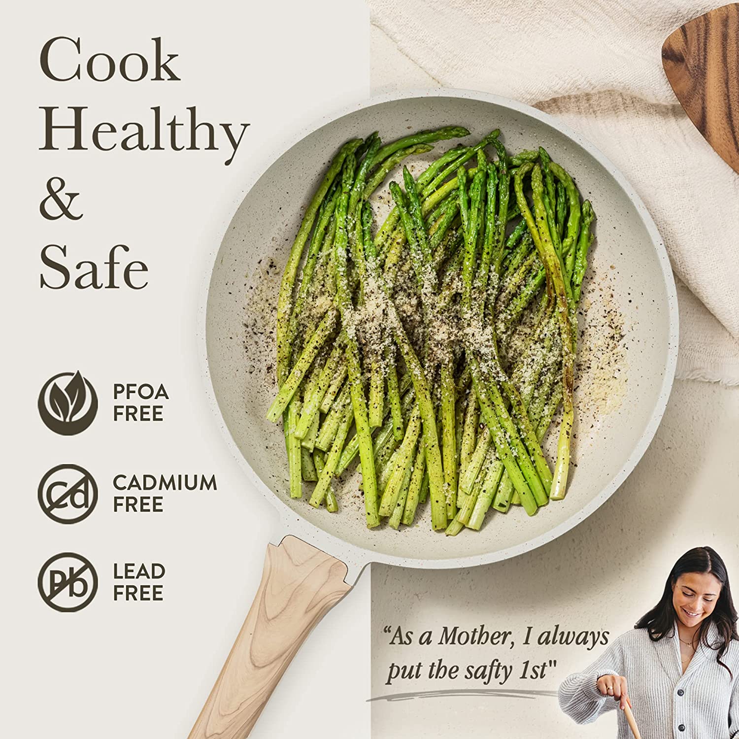 Pots and Pans Set Nonstick, White Granite Induction Kitchen Cookware Sets, 10 Pcs Non Stick Cooking Set w/Frying Pans & Saucepans(PFOS, PFOA Free)