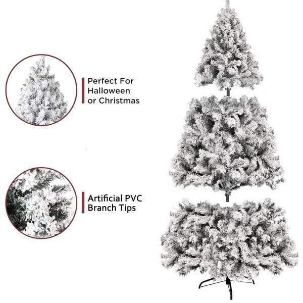 7.5 ft. Unlit Snow Flocked Christmas Artificial Pine Tree Holiday Decor