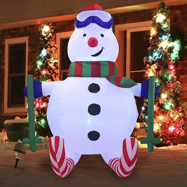 6ft LED Tall Skiing Blow Up Snowman