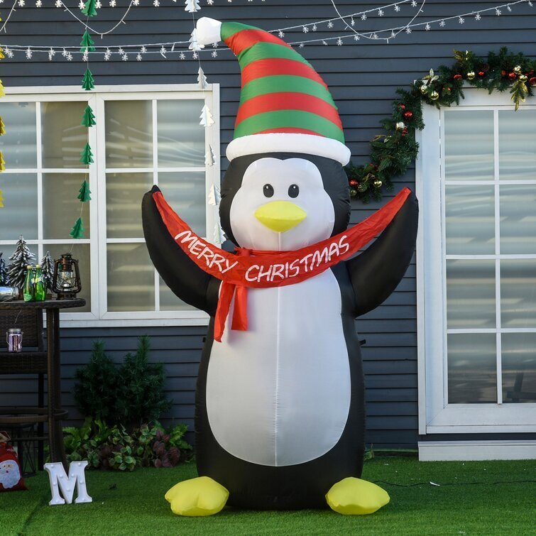 Penguin Holding Merry Christmas Banner Inflatable
