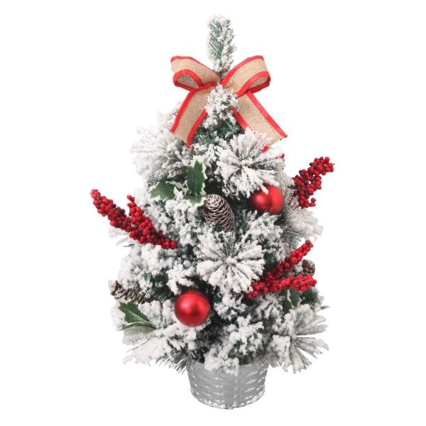 2 ft. Unlit Flocked Artificial Christmas Tree with Burlap Bow