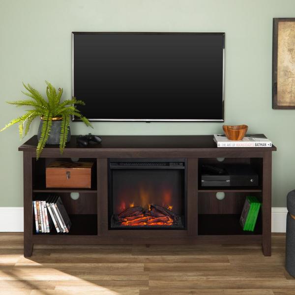 58 in. Rustic Farmhouse Fireplace TV Stand - Espresso