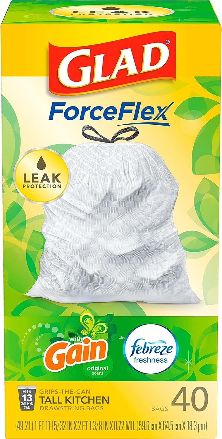 Glad Protection Series Force Flex Drawstring Gain Original Odor Shield 13 Gallon 1/110ct