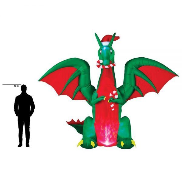 9 ft animated inflatable kaleidoscope dragon with santa hat