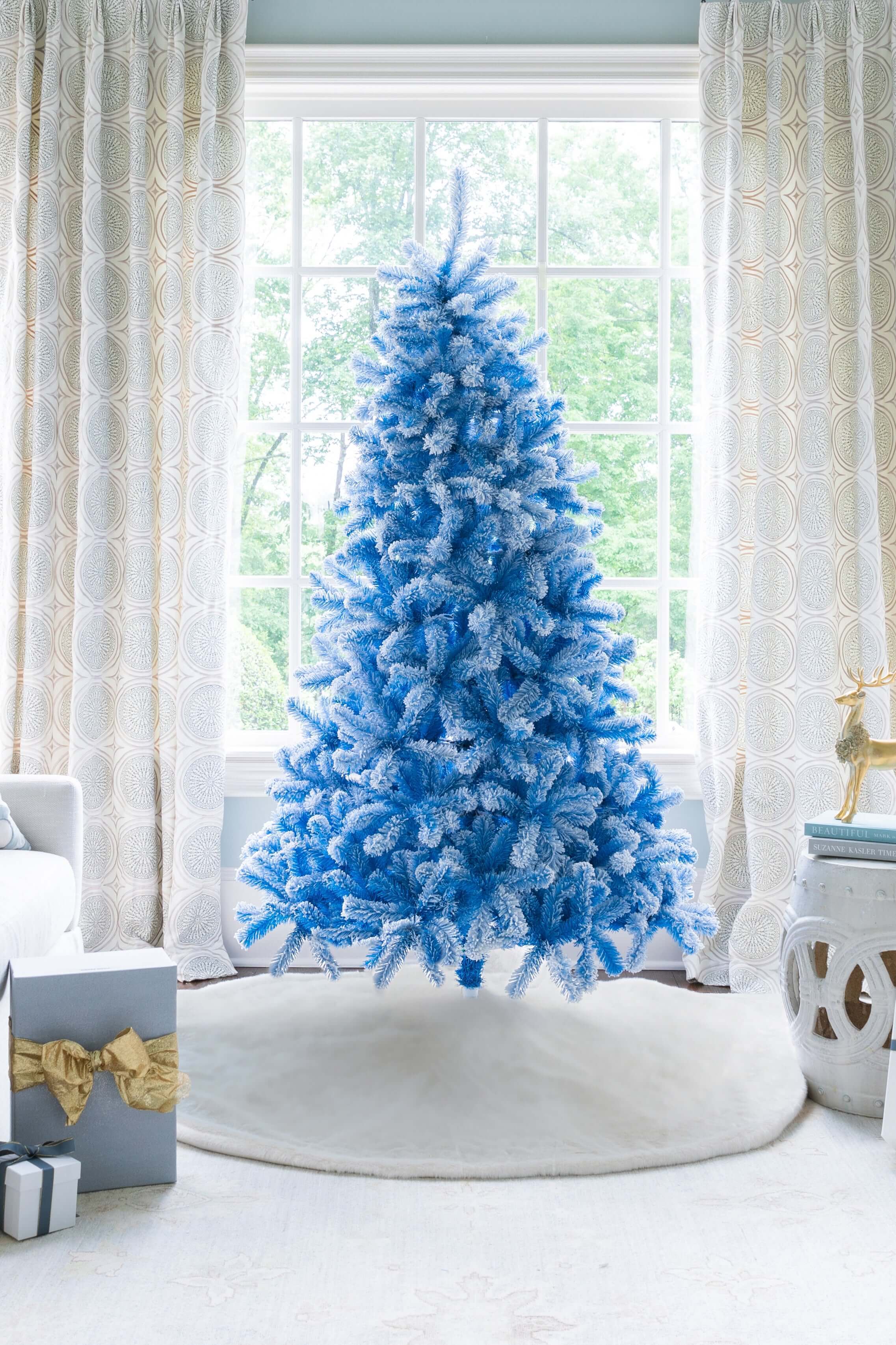 6.5' Duchess Blue Flock Artificial Christmas Tree with 500 Warm White LED Lights